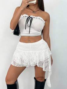 Hourglow 秋季女式不对称蕾丝边修身短裤衬裙，加大码 - 白色 - 查看 7