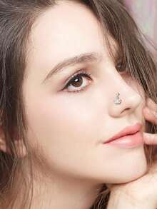 9 PCS Dangle Nose Rings - L Shaped For Women, 20G Stainless Steel Nose Rings Studs With CZ Cross, Crown, Flower, Heart Dangling Piercing Jewelry - Multicolor - View 5