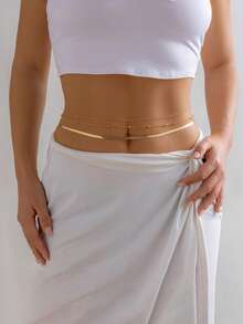 2pcs Fashion Minimalist Women Waist Chain Set, Gold-Color Beaded Glamorous Sparkling Inlay Sexy Waist Chain, Faux Pearl Chain Waist Chain, Hypoallergenic, Casual Holiday Friend Jewelry Gift