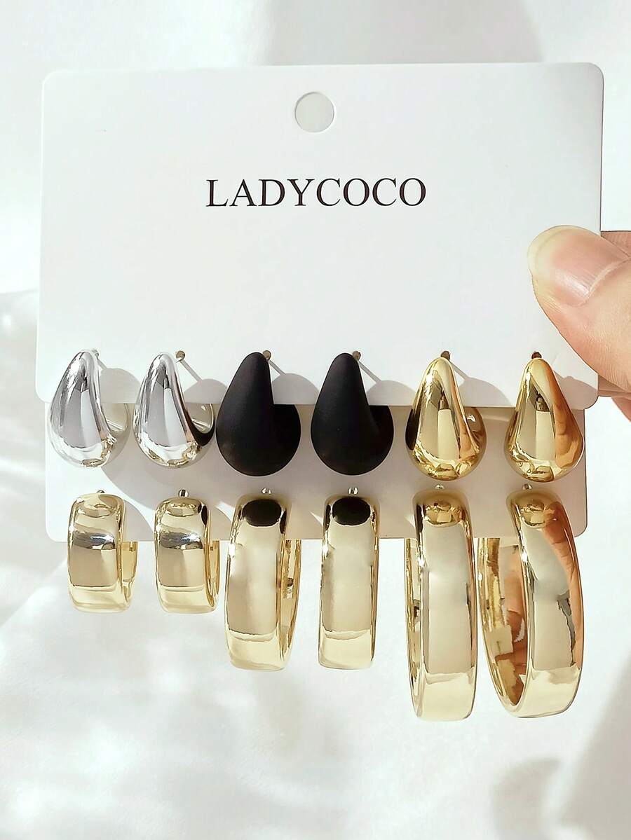 LADYCOCO 6 对时尚优雅独特的 C 形金色环状耳环，适合女性日常佩戴、约会、派对、日常搭配耳环套装