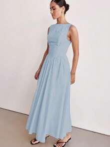 A&DD MODA, REF: H978 Women's Long Dress, Sleeveless Dress, Round Neckline, High Waist, Slim Dress With Bare Back, Zipper Dress, A-Line, Elegant And Modern Look, Casual And Sophisticated Women's Fashion, Stylish Women's Dress, Fashionista Look, Light And Comfortable Piece, Sensual Dress, Refined Style - 淺藍色 - 查看 6