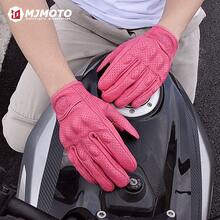 MJMOTO Găng tay lái xe máy nữ màu hồng cổ điển bằng da dê, găng tay đua mô tô địa hình, găng tay bảo hộ cứng cáp cho xe máy, cỡ XS-M. - A - Xem 11