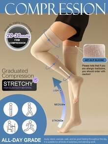 1 Pair Women's Thigh High Compression Stockings - Graduated Compression, Lightweight Breathable, Closed Toe Non-Slip, Recommend Sizing Up For Comfort & Warmth - Multicolor - View 24