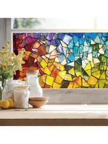 1pc Newly Designed Coloured Glass Window Film, Featuring A Floral Painting Style, With Static-Adhesive PVC Removable Privacy Window Film Decoration. This Opaque, Heat-Insulating, UV-Resistant, Adhesive-Free Window Film Is Suitable For Use In Homes, Bedrooms, Living Rooms, Kitchens, Car Sunroofs, Sunshade Decorations, And Personalized Wall Decals. Wall Stickers Wall Sticker Stickers Home Decor Room Decor