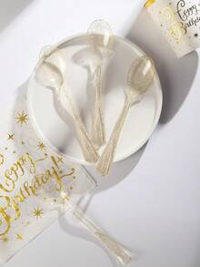 50pcs Disposable Spoons, Fashionable High-End Glitter Transparent Disposable Spoons, Suitable For Various Theme Parties And Daily Use