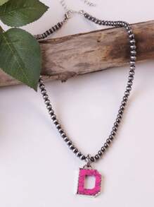 1pc Western Country Style Vintage Textured CCB Multicolor Leopard Print Black & White Plaid 26 Letter Minimalist Pendant Necklace, Sweater Chain