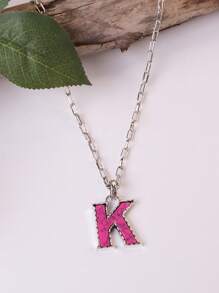 1pc Western Country Style Vintage Textured CCB Multicolor Leopard Print Black & White Plaid 26 Letter Minimalist Pendant Necklace, Sweater Chain