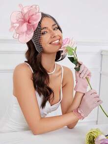 Ibeauti Fascinator Hats With Screentouch Lace Gloves Set Women Tea Party Cocktail Wedding Derby Headwear Short Gloves - 04 Pink - 查看 2