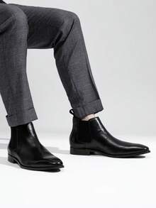 VOSTEY SHOESMORE Men's Leather Chelsea Boots Polished Leather Dress Black Boots Stylish Classic Retro Slip On Boots For Men - AMY8156A-đen - Xem 4