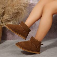 白色修身搭配运动裤，女士冬季新款棕色多功能舒适套脚雪地靴，保暖加厚防滑踝靴，时尚冬鞋 - 棕色 - 查看 5