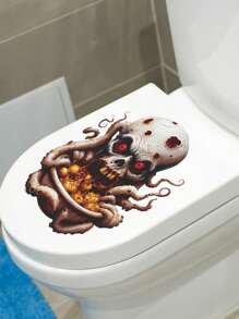 1 Piece Halloween Toilet Sticker, Spooky Skeleton Octopus And Scary Pumpkin Design, Creepy Bathroom Decor, Halloween Bathroom, Seasonal Decor, Cartoon Horror Theme, Easy To Apply, Halloween Decoration, Playful Horror