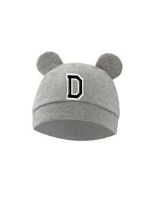 1pc Newborn A-Z Letter Hospital Hat, Cartoon Bear Ear Soft Solid Color Knit Beanie Cap For Baby Boys Girls, Newborn Photography 0-3 Months - Grey - View 9