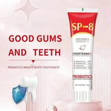 2 piezas sp8 pasta de dientes blanqueadora y cepillos dentales set de cuidado bucal blanqueador limpieza oral higiene completa familiar - Rojo y blanco - Ver 4