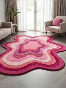 1pc Plush Plush Polka Dot Plastic Bottom Asymmetrical Shaped Fluffy Pink Bedroom Carpet, Home Decor Rug For Living Room, Sofa, Coffee Table, Suitable For Study, Wardrobe, Reading & Gaming Area, Recommend Buying Larger Size - Multicolor - View 2