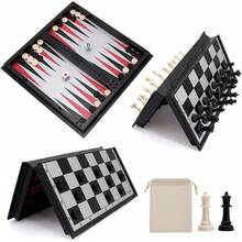 10" Magnetic Travel Chess Set - 3 In 1 With Folding Case - 13" - View 4