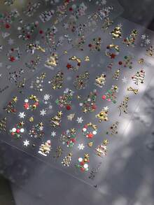 1 pieza Pegatinas de arte de uñas 5D Navidad, pegatinas de arte de uñas 5D con relieve, pegatinas de uñas brillantes doradas con árbol de Navidad, renos, corona y copos de nieve para mujeres y niñas, suministros de manicura DIY para vacaciones de invierno