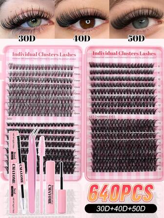 CMAYOME 640 Eyelash D-Curl Eyelash Extension Kit, Large Capacity Combination Eyelash Kit, DIY Eyelash Extension Kit, 30D+40D+50D Eyelash Cluster, D-Curl Personal Eyelash Kit, With Eyelash Adhesive And Sealing, As Well As 9-16mm Mixed Eyelash Extension Kitlash Clusters Kit,Lashes,Eyelashes,Fake Lashes