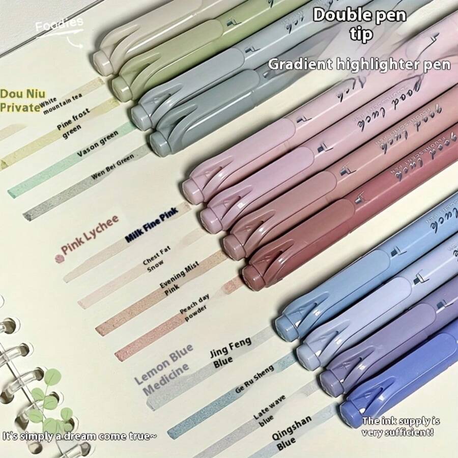 这款4/8/12支双头荧光笔套装不渗墨，无毛刺。它是理想的复活节礼物，可用于日记本、课堂笔记、重点标注，以及学校和办公用品。