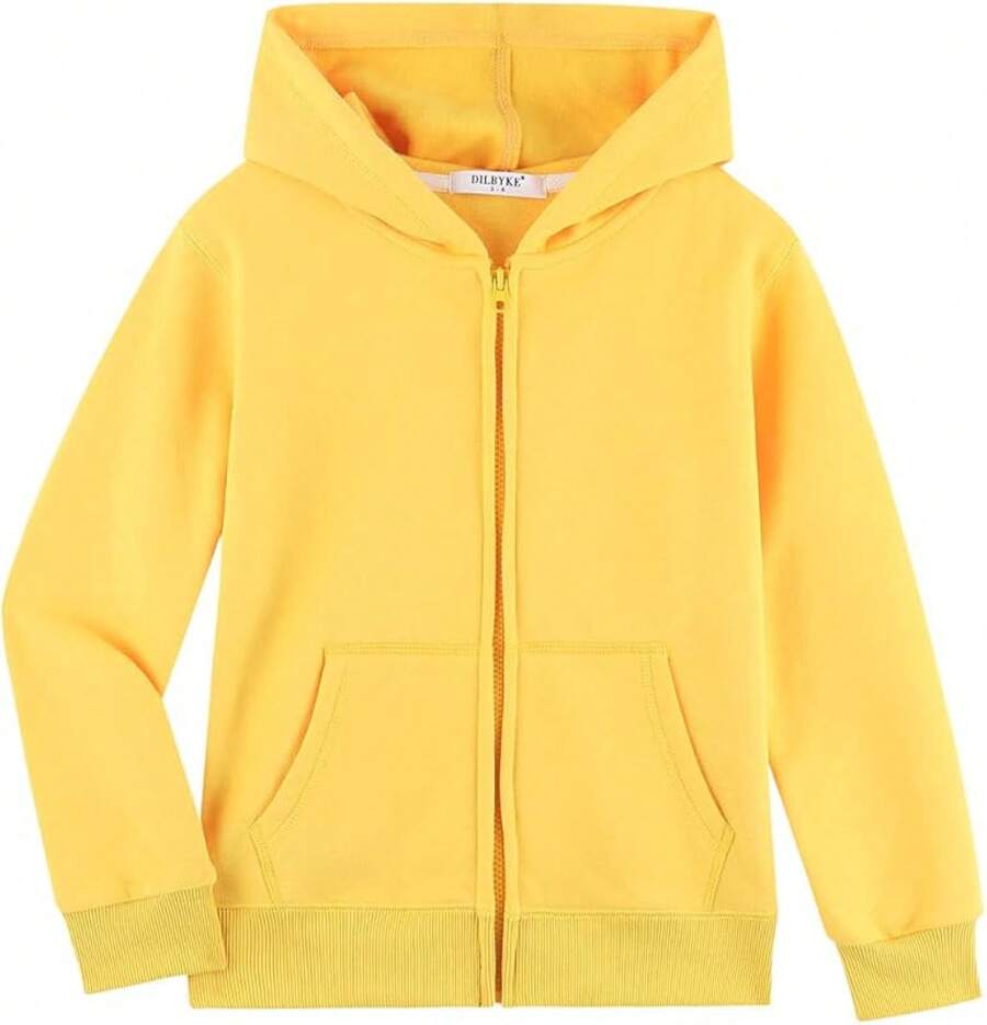Boys Girls Hoodies Hooded Sweatshirts Solid Fleece Hoodie Classic Full Zipper Top Plush Cotton - 黃色 - 查看 1