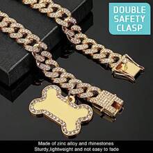 Hillban Dog Chain Golden Diamond Collar With Pet ID Jewelry Tags Rhinestones Stainless Steel Metal Link Collar Walking Chain Necklace For Puppy Boys Girls Small Dogs(8 Inch) - 8 inch - 查看 5