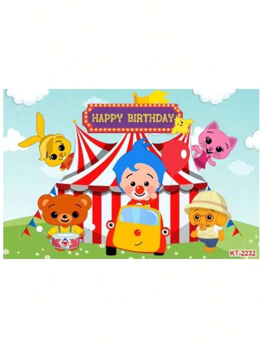 Plim Cartoon Pig Circus Birthday Party Backdrop Decoration Banner Fiesta Theme Baby Shower Photography Background Prop Decor - 白色 - 查看 1