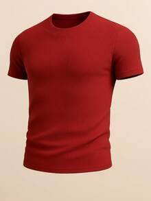 Men's Casual T-Shirt Slim Fit Basic Social Fashion - Red - View 1