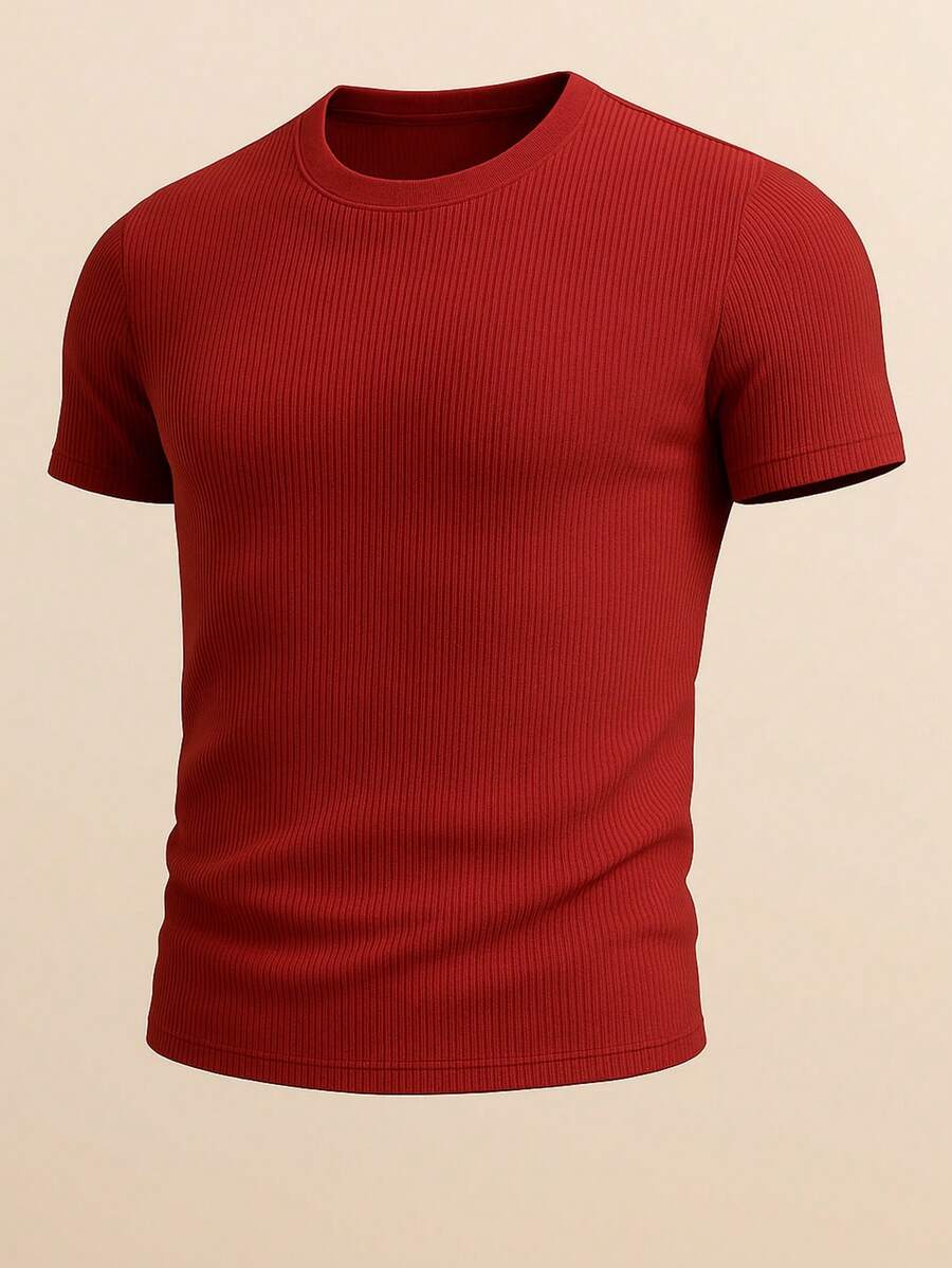 Men's Casual T-Shirt Slim Fit Basic Social Fashion - Red - View 1