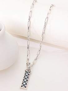 1pc Western Country Style Vintage Textured CCB Multicolor Leopard Print Black & White Plaid 26 Letter Minimalist Pendant Necklace, Sweater Chain