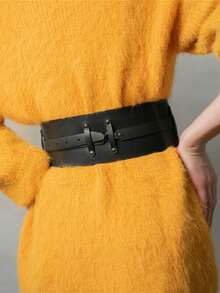 1pc New Fashionable Medieval Retro Halloween Women's Imitation Leather Wide Waist Belt, Simple Tight Fit Wide Version Strap, Solid Color PU Leather