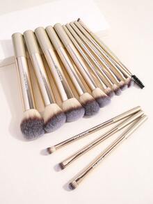 MAANGE 13件套专业软毛长铝管化妆刷套装，包含睫毛刷、眼影刷、眉刷、晕染刷、唇刷、高光刷、遮瑕刷，适用于粉状、液状、膏状化妆品，非常适合日常使用和旅行，精致的化妆配件礼盒套装，赠品，专业化妆刷，完整化妆套装 - 金色 - 查看 4
