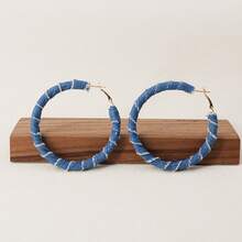 2PC Black And White Striped C Hoop Earrings Exaggerated Leopard Print Women's Color-Block Vintage Stud Earrings Light Luxury - 10-1003 Xanh denim-Vàng - Xem 6