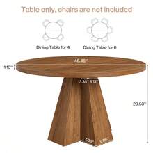 LITTLE TREE Circle Kitchen Table With Pedestal Base, Round Dining Table For 4, Farmhouse, Space Saving, Dining Room, Kitchen, Living Room, Walnut Brown - 棕色 - 查看 7