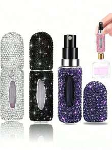 1 件优质镶钻香水包装，真空浮雕设计，可再填充 5ml 化妆旅行迷你喷雾瓶，底部填充，水钻装饰香水雾化器泵瓶 - 彩色 - 查看 5