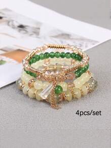 4 件女孩波西米亚多层串珠手链流苏百搭简约手链