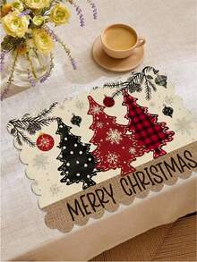 2pcs/4pcs Set Creative Christmas Party Linen Insulated Mat With Wavy Edge Non-Slip 12*18 Inch Heat Resistant For Christmas Holiday Farmhouse Family Party & Party Decoration Placemat