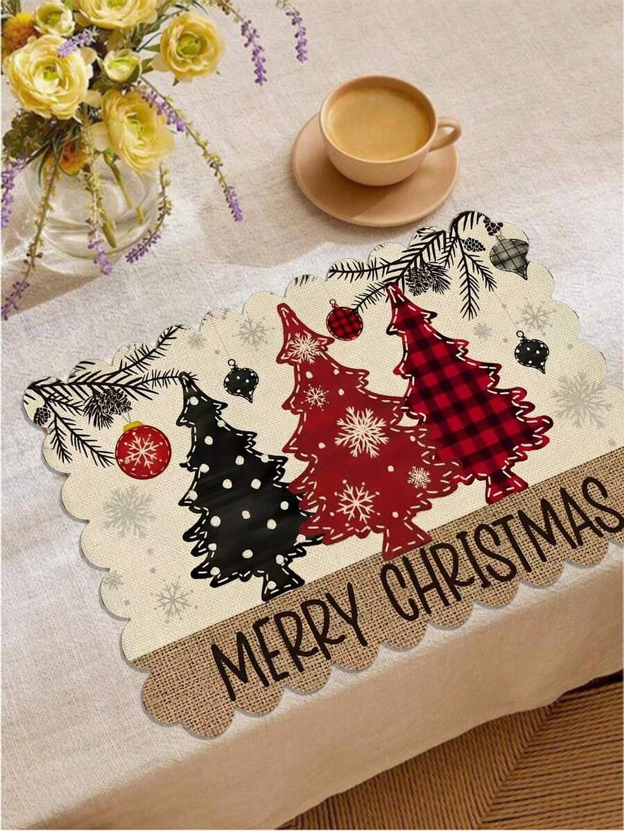 2pcs/4pcs Set Creative Christmas Party Linen Insulated Mat With Wavy Edge Non-Slip 12*18 Inch Heat Resistant For Christmas Holiday Farmhouse Family Party & Party Decoration Placemat