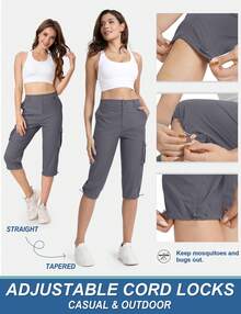 KEFITEVD Women's Cargo Capris Lightweight Hiking Capri Pants With Pockets Water Resistant Summer Travel Outdoor Casual - 深灰色 - 查看 3