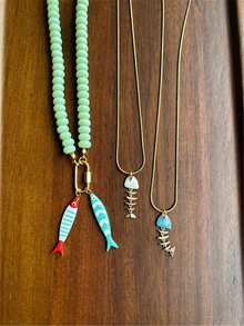 Dây chuyền mặt xương cá sọc thép không gỉ nhiều màu, dây chuyền hạt thủ công nhiều mặt, phụ kiện đa năng cho kỳ nghỉ và quà tặng - vòng cổ - Xem 4