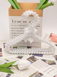 Pearl Beaded Clothes Hanger Mini Pearl Beads Small Metal Clothes Hangers With Ribbon Standard For Kids Baby Children Pet Dog