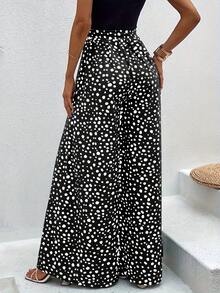 Women's Black & White Jumpsuit De Mujer,Mono Elegantes Para Mujer- High Waist Tie Front Palazzo Pants, Boho Summer Vacation Beach Bottoms - màu đen - Xem 5