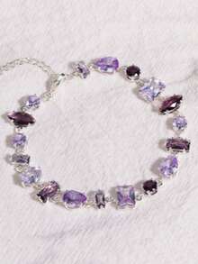 1 件优雅紫色锆石镶嵌手链，时尚百搭，适合作为友谊礼物 - 紫色 - 查看 3