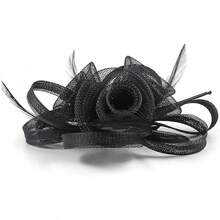 Fascinators Hats Women,Tea Party Fascinator Hair Clip With Feathers Wedding,Derby Hats Headbands - Style2-黑色 - 查看 5