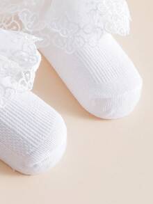 1 Pasang Kaos Kaki Pendek Tari Gaya Putri dengan Hiasan Pita Renda untuk Anak Perempuan/Balita, Musim Semi/Panas - Putih - View 6