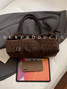 1pc Fashion Leopard Print Shoulder Bag, Large Capacity Tote Bag For Daily Commute And Shopping, Strap Decor, Magnetic Closure, Bags For Ladies Fashionable, New Fall Winter Tiger Print Bag For Women - Coffee - View 6