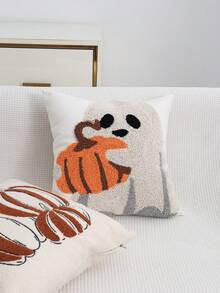 1 pezzo/2 pezzi Federa per cuscino ricamata in peluche con motivi di fantasmi, zucche e scritta "DOLCETTO O SCHERZETTO", lavorazione interamente ricamata, decorazione di Ognissanti per soggiorno, camera da letto, divano, letto, patio esterno, giardino, auto, adatta per tutte le stagioni, 45*45cm (senza imbottitura) - Multicolore - Visualizzare 8