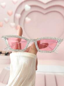 015068863-0007-17077 3副女士水晶装饰粉色镜框Y2K奢华派对时尚眼镜，适合海滩、主题派对、音乐会、音乐节、锐舞派对等场合。（附赠清洁布） - 1*紅/紅片+1*透框/淺粉+1*透粉/粉 - 查看 10