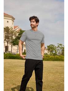 Henley Shirts Slim Fit Button T-Shirthalloween - 淺華灰 - 查看 4