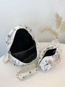 3件套尼龙腊肠犬印花背包，可折叠多口袋大容量拉链背包，适合高中生、大学生日常使用、工作、旅行、情人节礼物、书包、学院风背包带铅笔盒，可爱腊肠犬返校必备背包