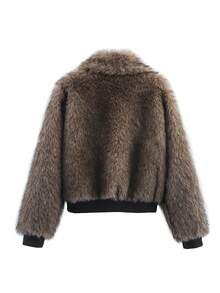 2025 Winter Fashion Street Style Lapel Long Sleeve Patchwork Women Jacket Coat, Faux Fur Coat For Ladies