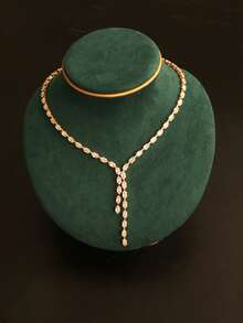 1件时尚优雅全水晶新娘首饰，闪亮单排钻石项链，女士 - 金色 - 查看 2